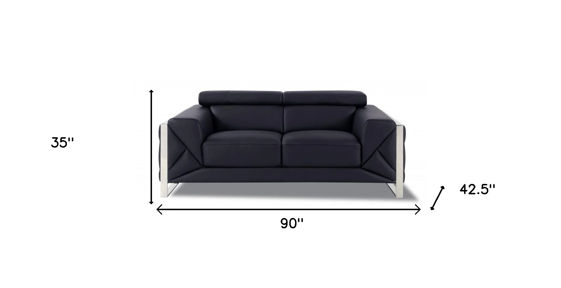 Two Piece Black Italian Leather Five Person Seating Set By Homeroots - Image 7