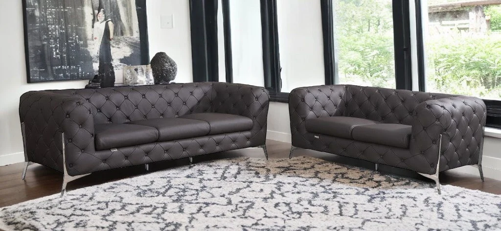 Two Piece Brown Italian Leather Five Person Seating Set By Homeroots - Image 2