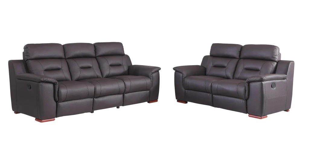 Two Piece Brown Leather Match Five Person Seating Set By Homeroots - Image 2