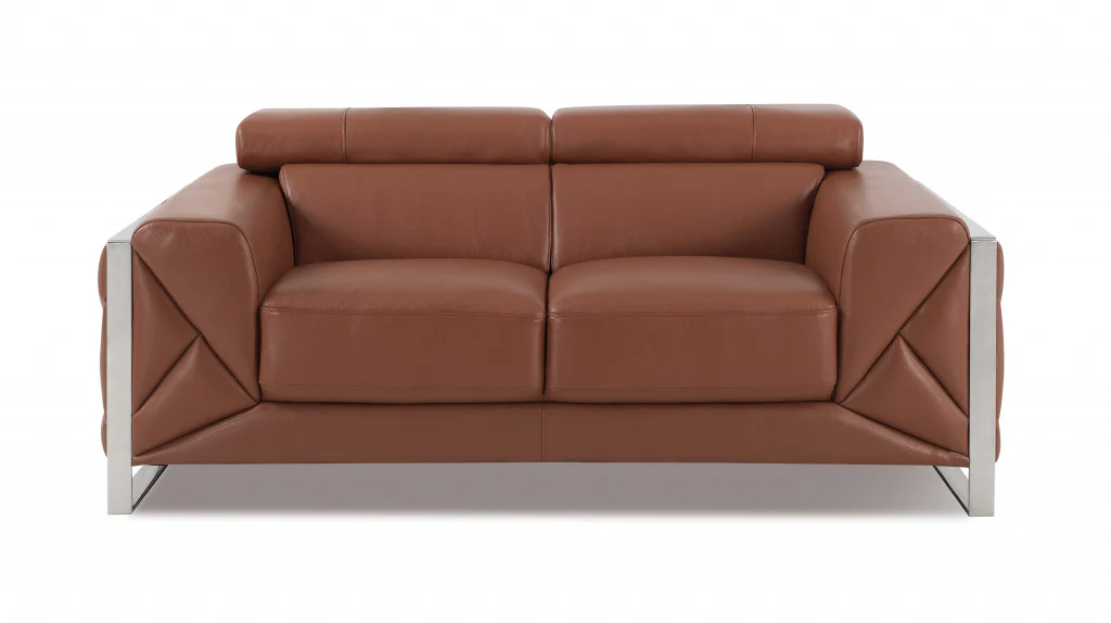 Two Piece Camel Italian Leather Five Person Seating Set By Homeroots - Image 3