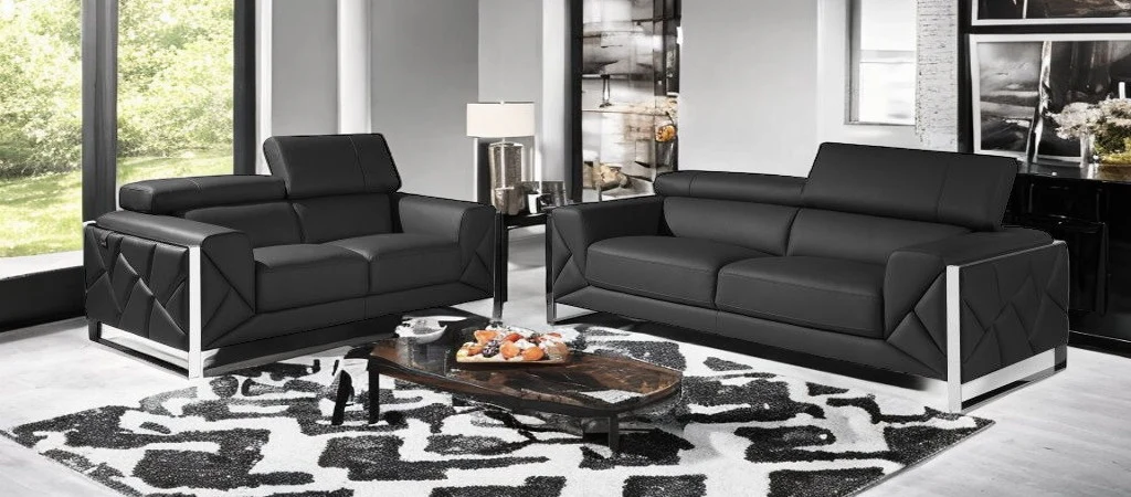 Two Piece Dark Gray Italian Leather Five Person Seating Set By Homeroots - Image 2