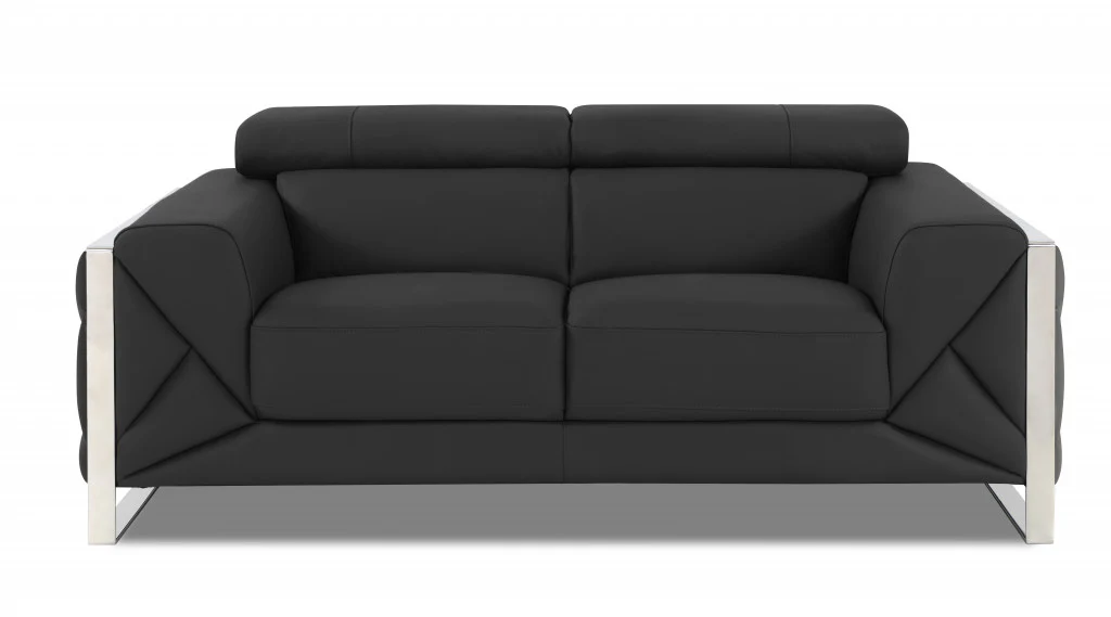 Two Piece Dark Gray Italian Leather Five Person Seating Set By Homeroots - Image 3