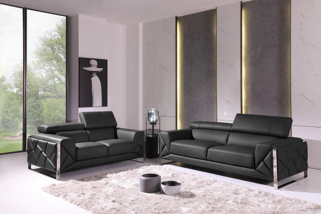 Two Piece Dark Gray Italian Leather Five Person Seating Set By Homeroots - Image 6