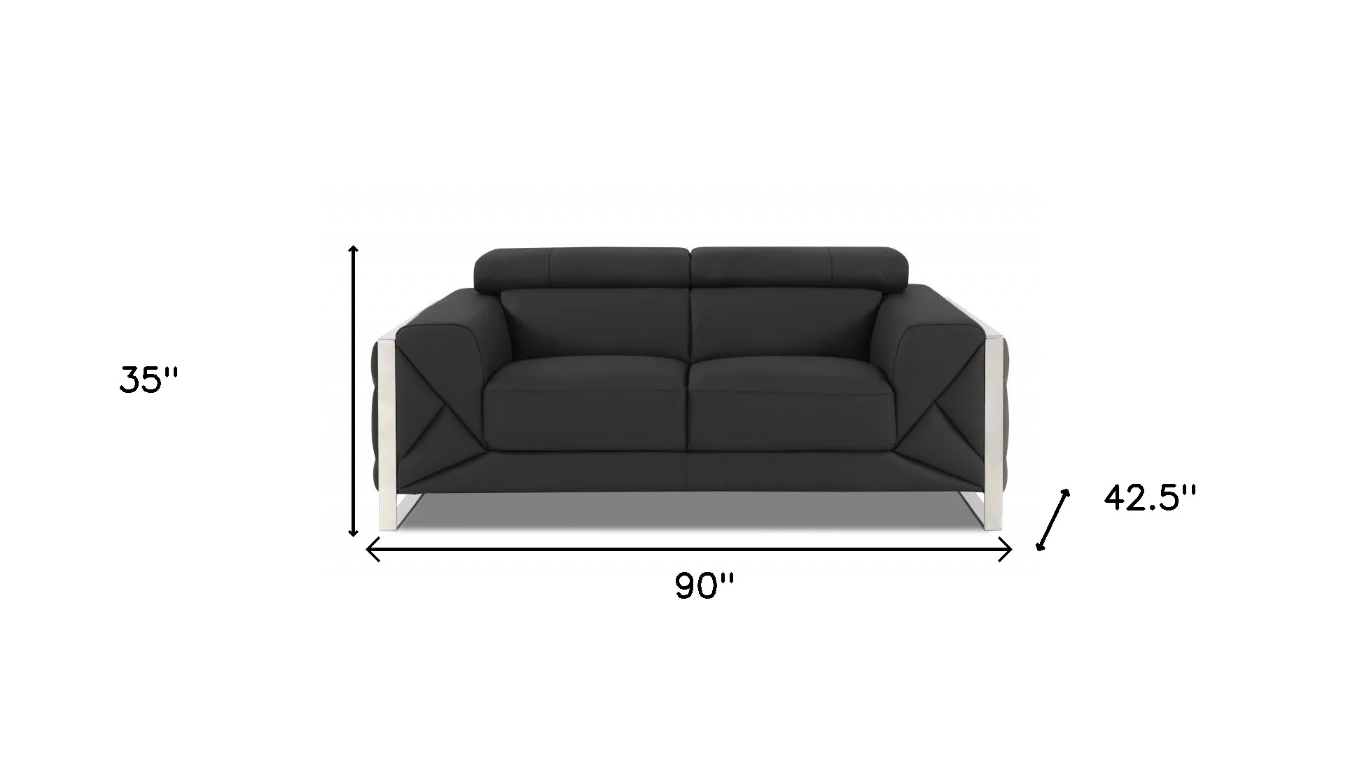 Two Piece Dark Gray Italian Leather Five Person Seating Set By Homeroots - Image 7