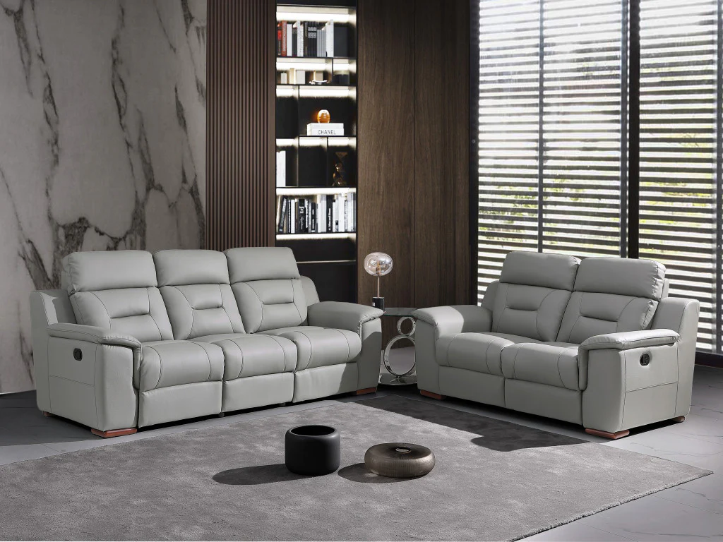 Two Piece Gray Leather Match Five Person Seating Set By Homeroots - Image 5