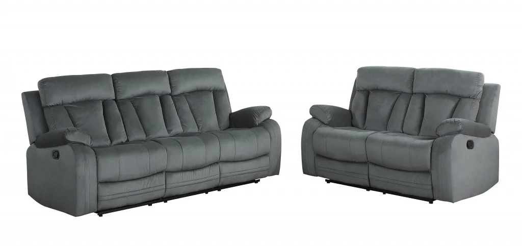 Two Piece Gray Microfiber Five Person Seating Set By Homeroots - Image 4