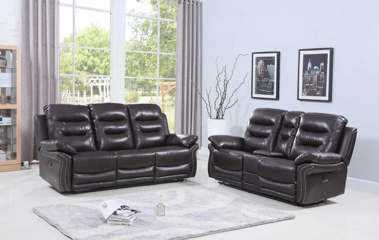 Two Piece Indoor Brown Faux Leather Five Person Seating Set By Homeroots - Image 2