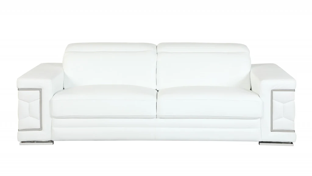 Two Piece Indoor White Italian Leather Five Person Seating Set By Homeroots - Image 2