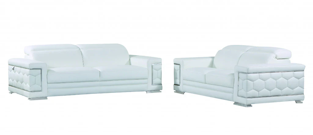 Two Piece Indoor White Italian Leather Five Person Seating Set By Homeroots - Image 5