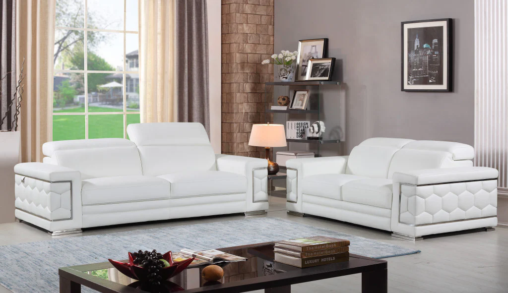 Two Piece Indoor White Italian Leather Five Person Seating Set By Homeroots - Image 6