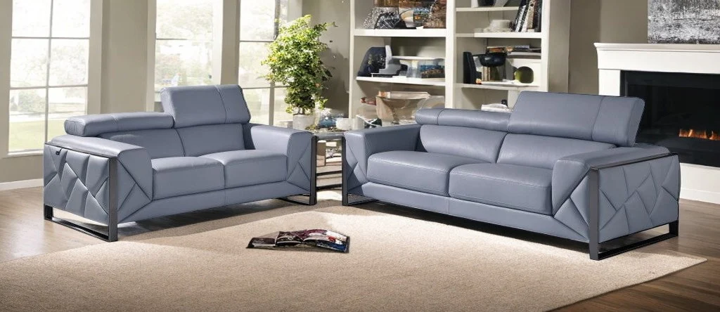 Two Piece Light Blue Italian Leather Five Person Seating Set By Homeroots - Image 2