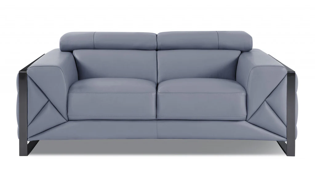 Two Piece Light Blue Italian Leather Five Person Seating Set By Homeroots - Image 3