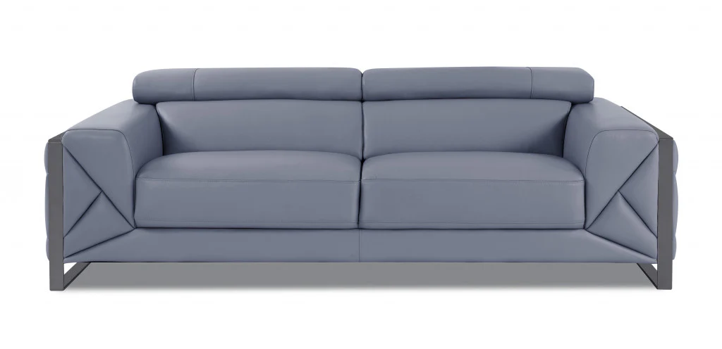 Two Piece Light Blue Italian Leather Five Person Seating Set By Homeroots - Image 4