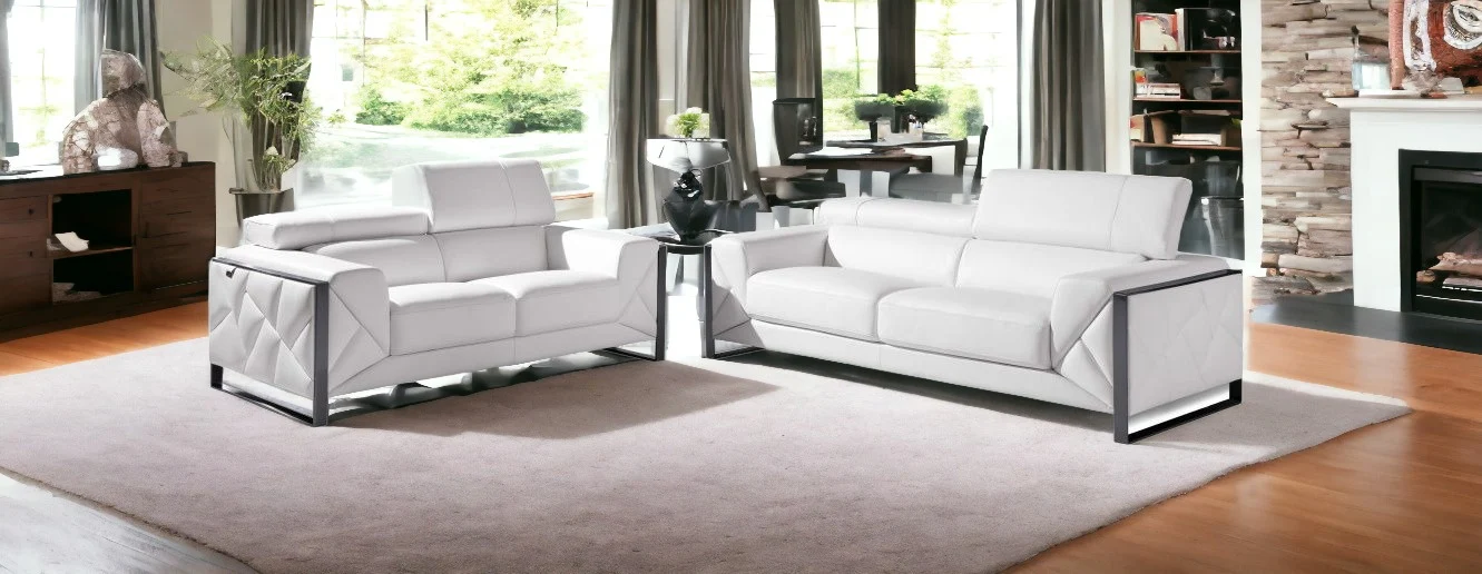 Two Piece White Italian Leather Five Person Seating Set By Homeroots - Image 2