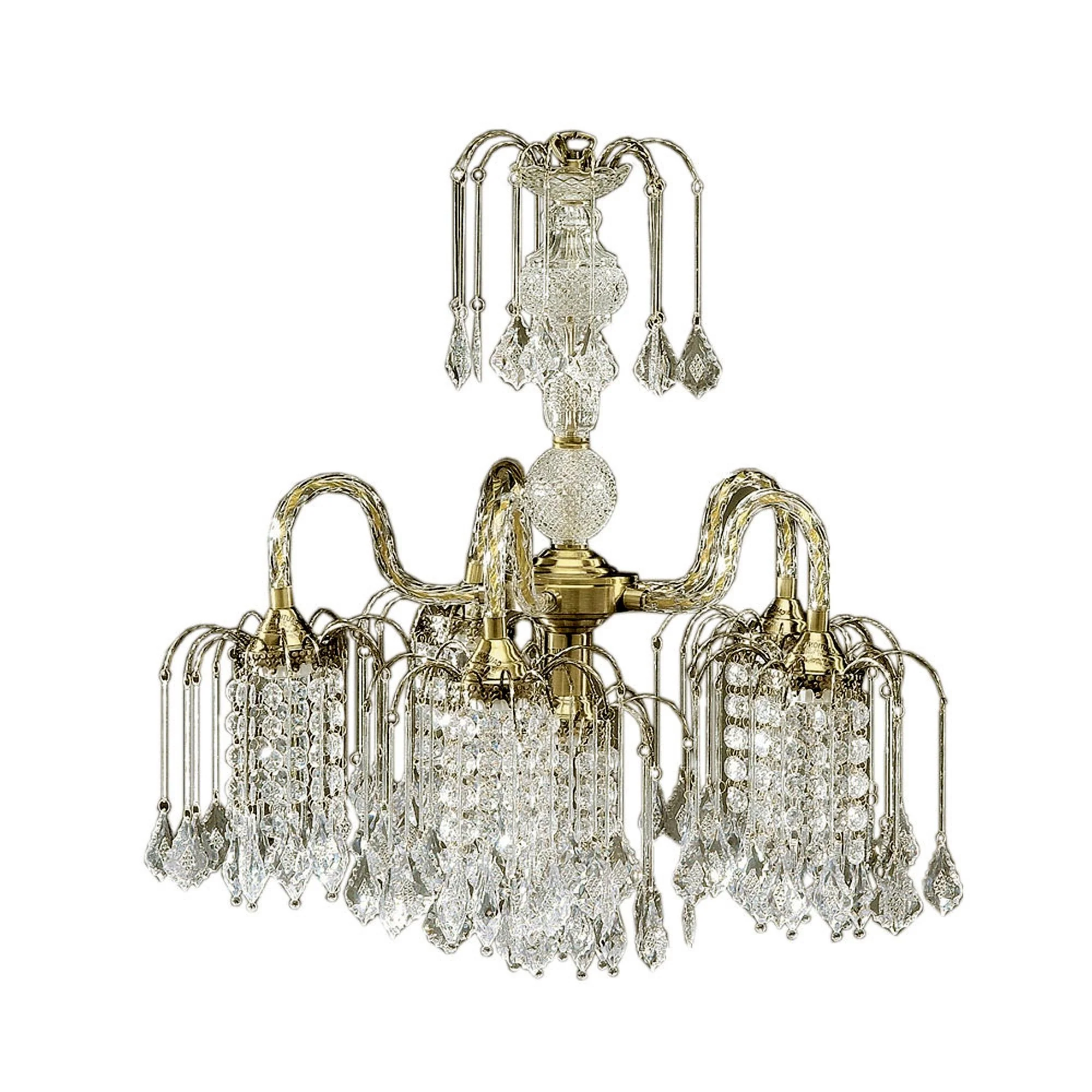 Two Tier Crystal and Brass Hanging Chandelier Light By Homeroots - Image 2