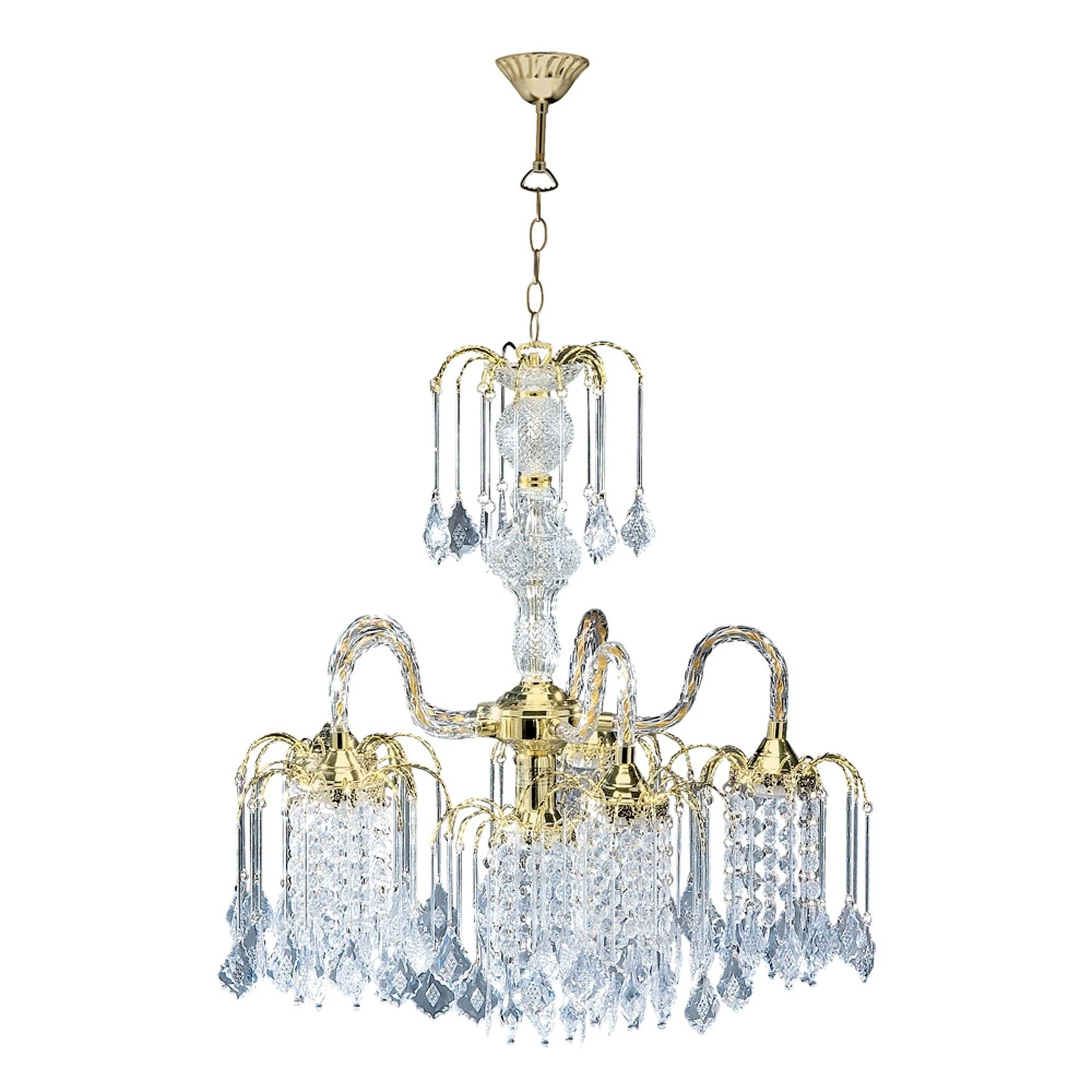 Two Tier Crystal and Gold Hanging Chandelier Light By Homeroots - Image 2