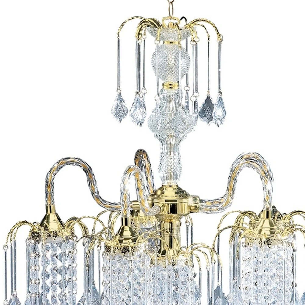 Two Tier Crystal and Gold Hanging Chandelier Light By Homeroots - Image 3