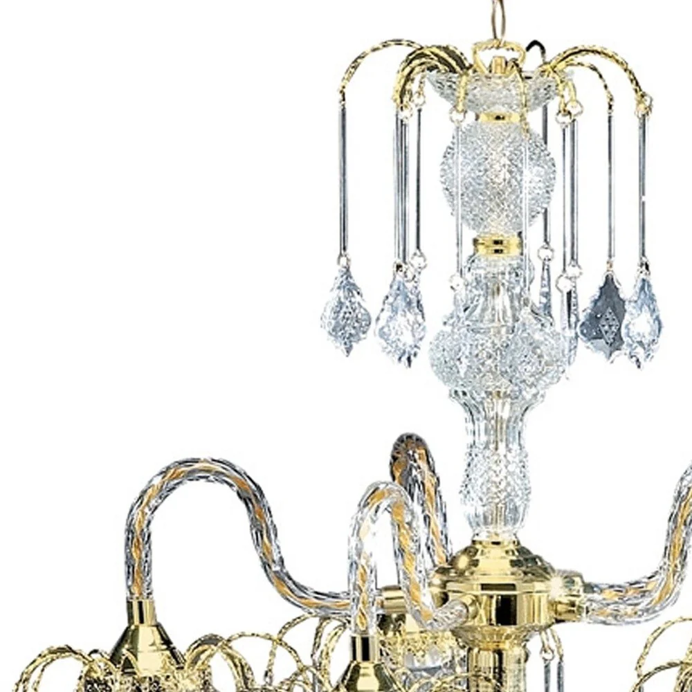 Two Tier Crystal and Gold Hanging Chandelier Light By Homeroots - Image 4