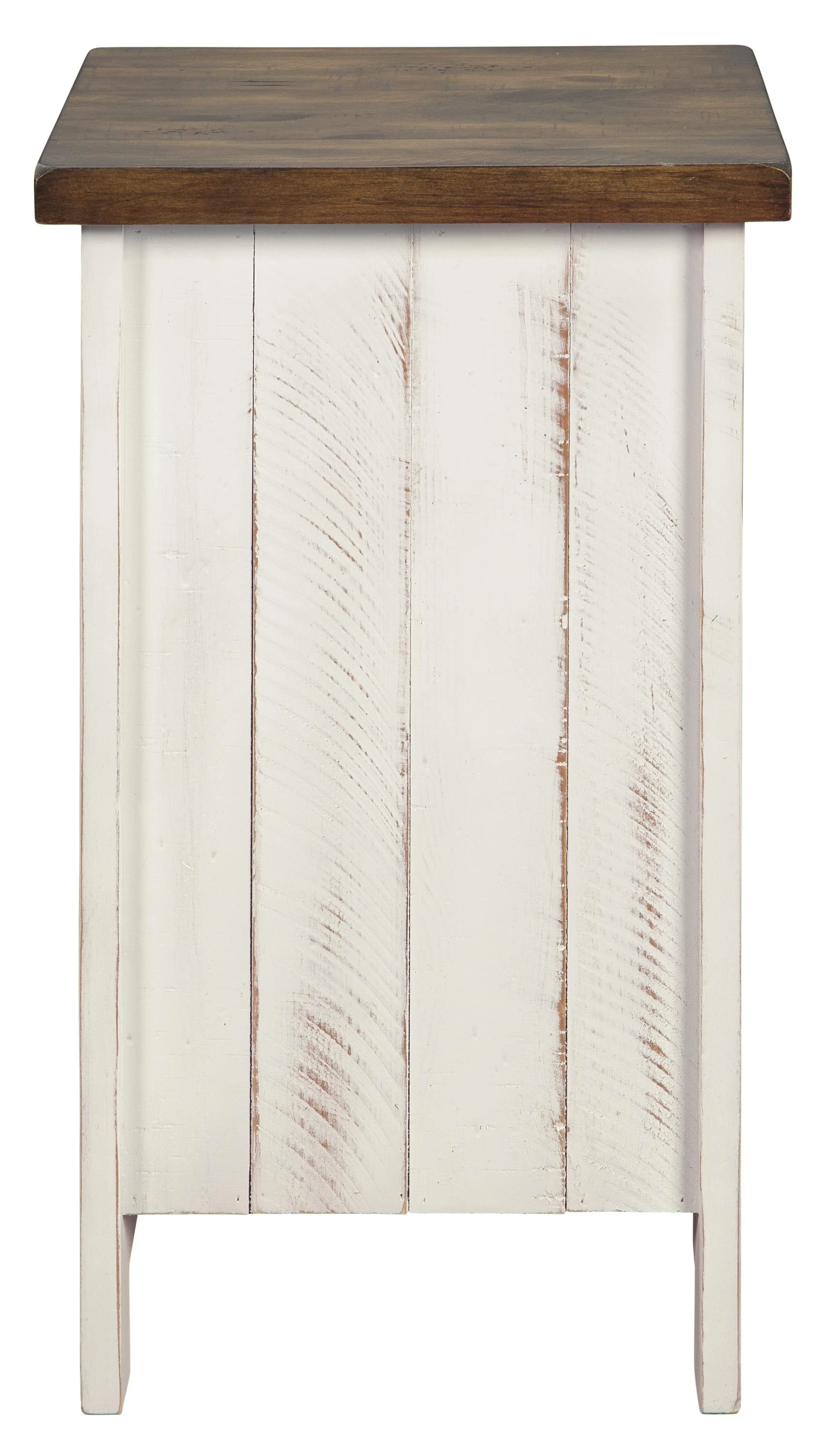 Two Tone Chair Side End Table with Wire Metal Grill Cabinet,Brown and White By Benzara - Image 3