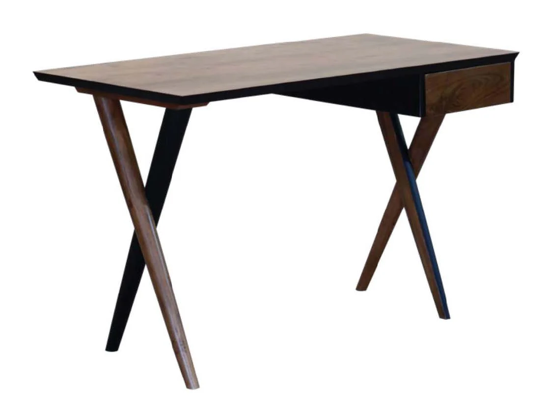 Two Tone Criss Cross Wooden Desk By Homeroots - Image 3