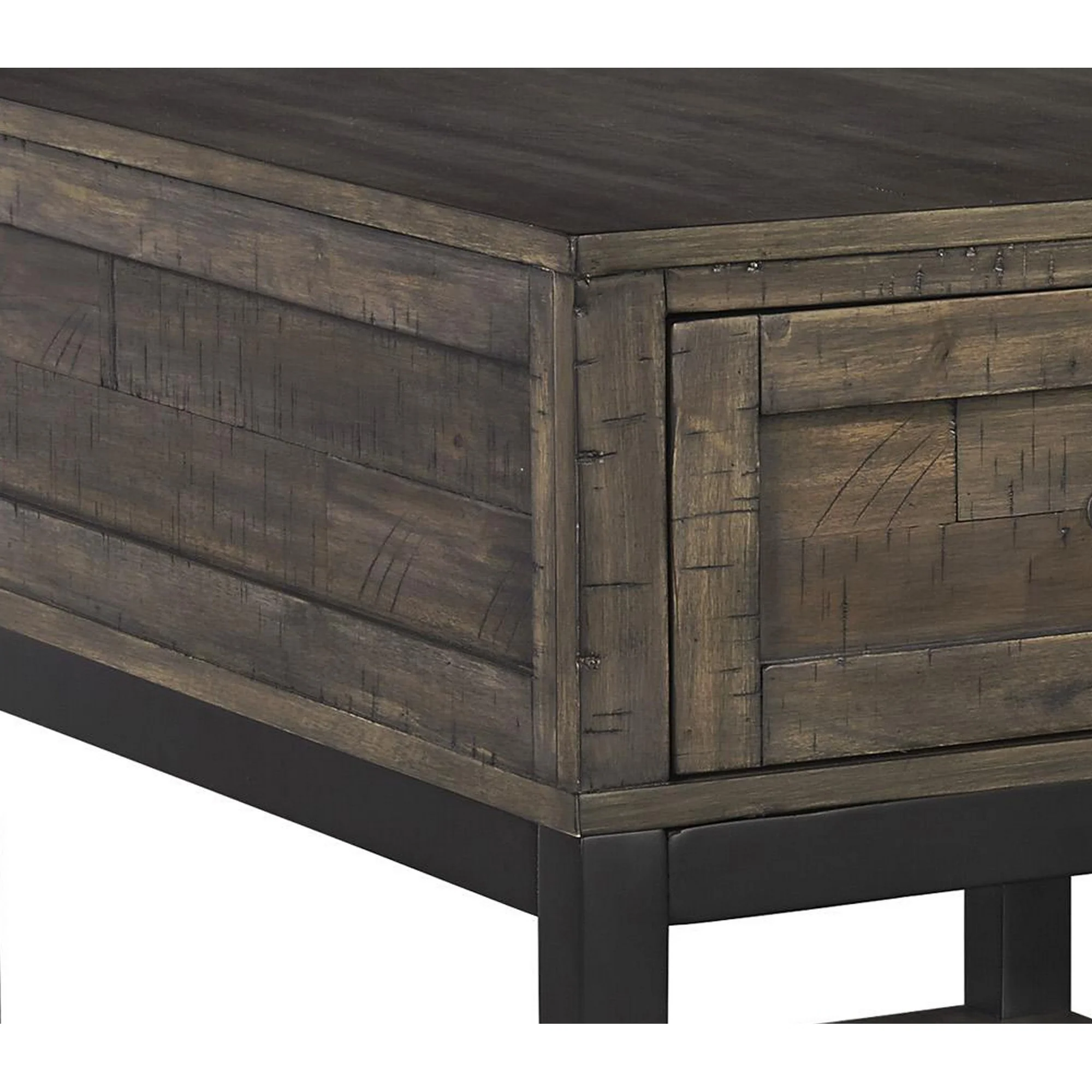 Two Tone Wooden End Table with 1 Drawer and Metal Base, Brown and Black By Benzara - Image 3