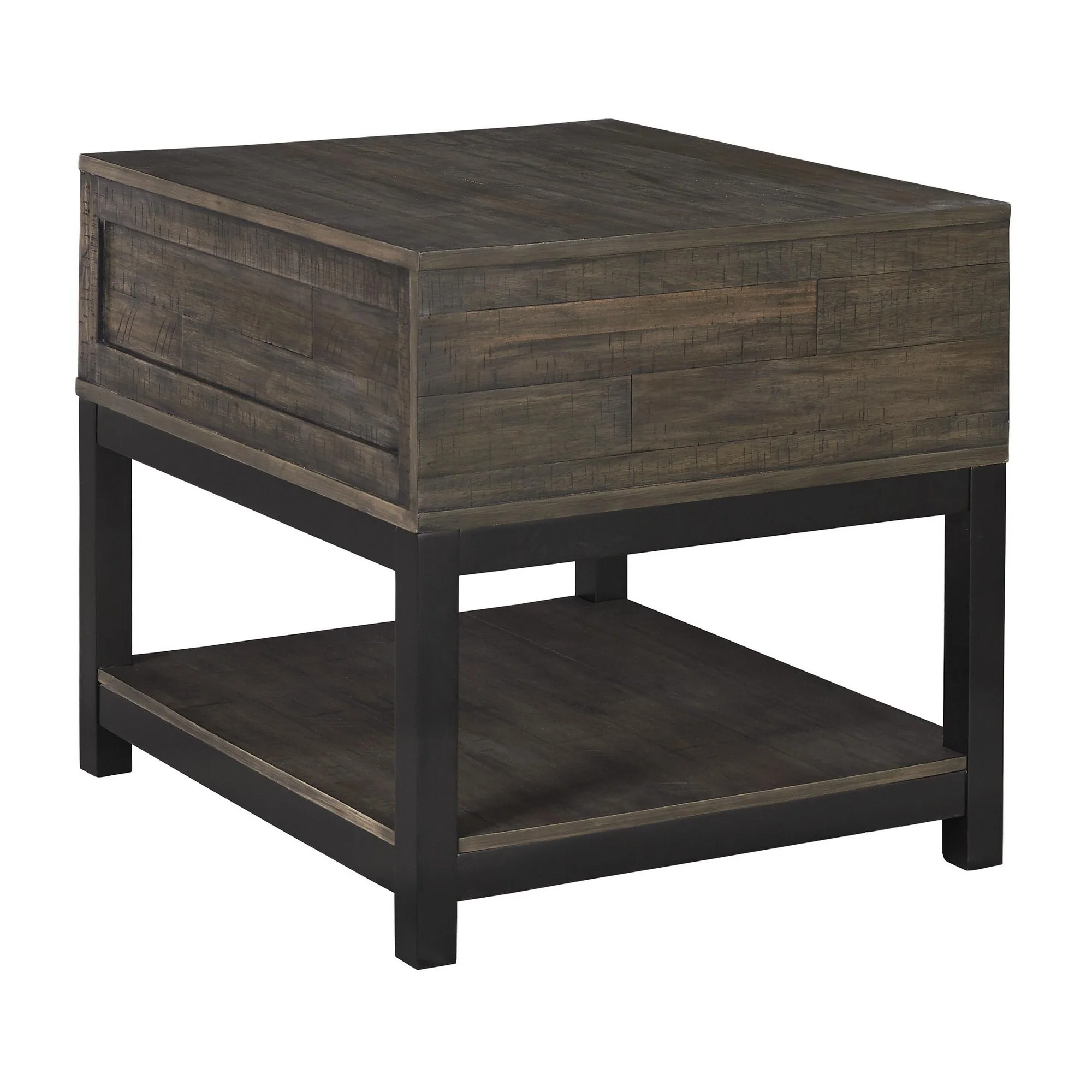 Two Tone Wooden End Table with 1 Drawer and Metal Base, Brown and Black By Benzara - Image 5