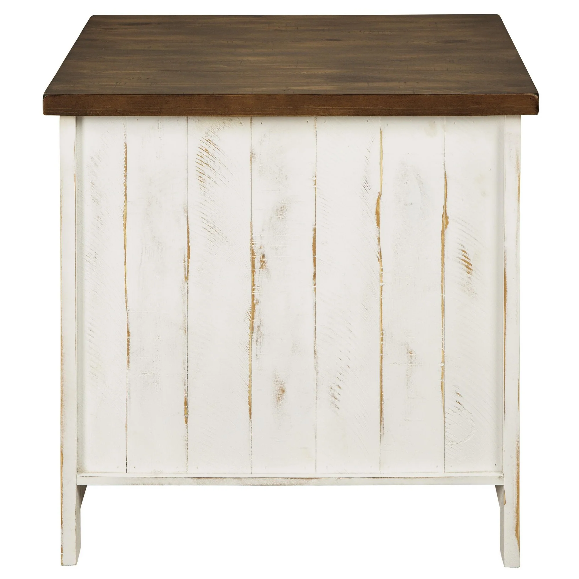 Two Tone Wooden End Table with Metal Grill Cabinet, Brown and White By Benzara - Image 2