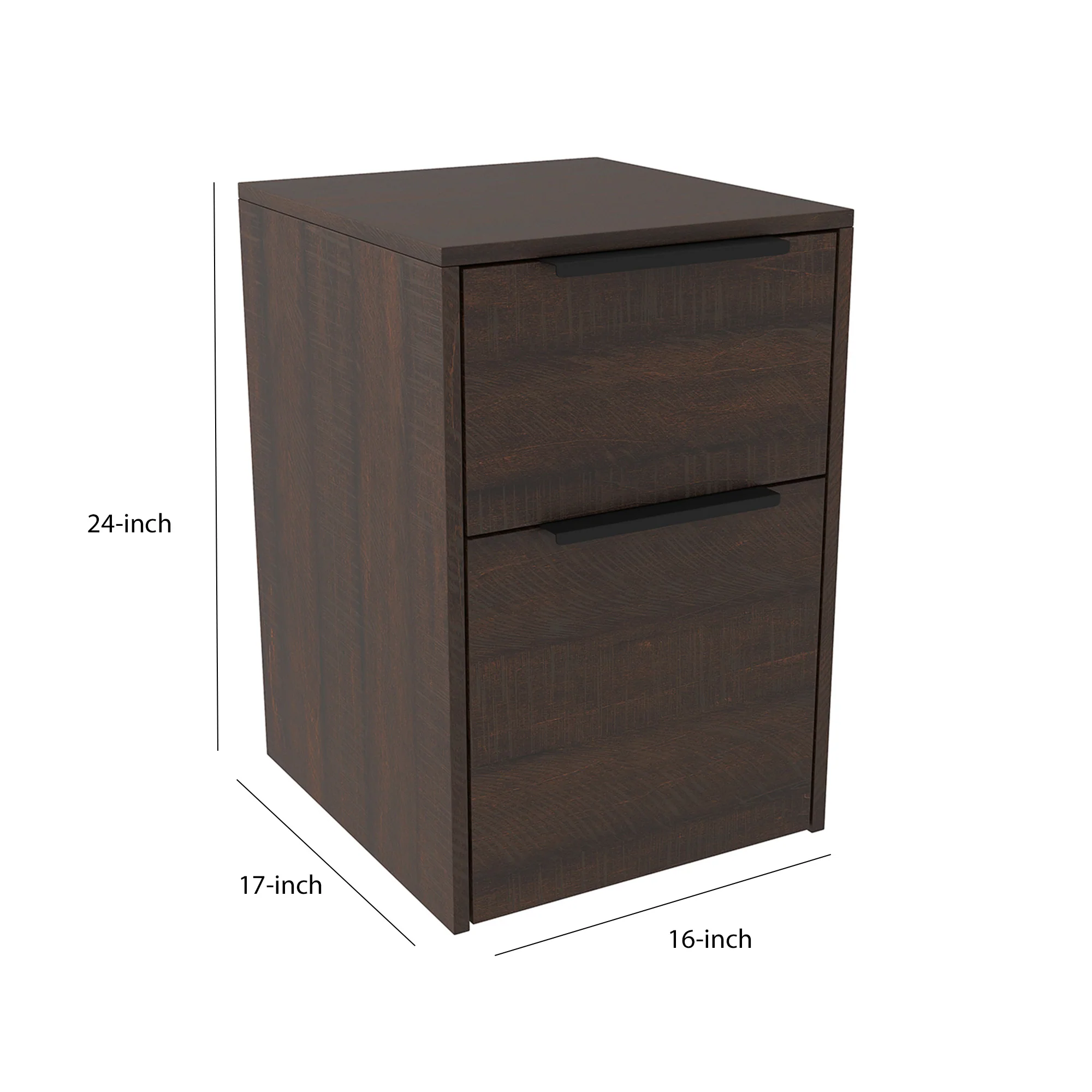 Two Tone Wooden File Cabinet With 2 File Drawers, Dark Brown By Benzara - Image 5
