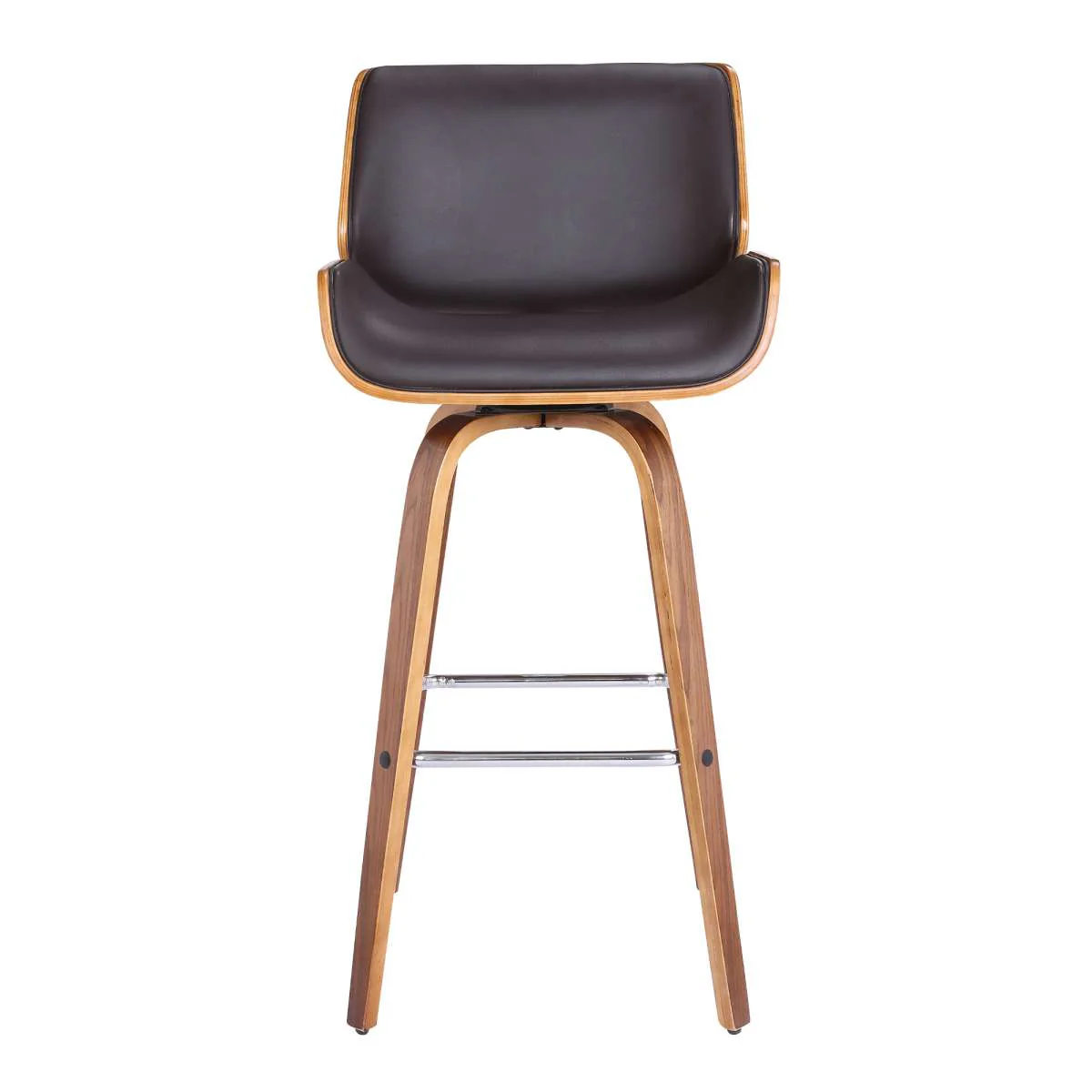 Tyler 30" Bar Height Swivel Brown Faux Leather and Walnut Wood Bar Stool By Armen Living - Image 2