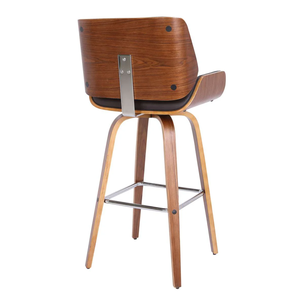 Tyler 30" Bar Height Swivel Brown Faux Leather and Walnut Wood Bar Stool By Armen Living - Image 3