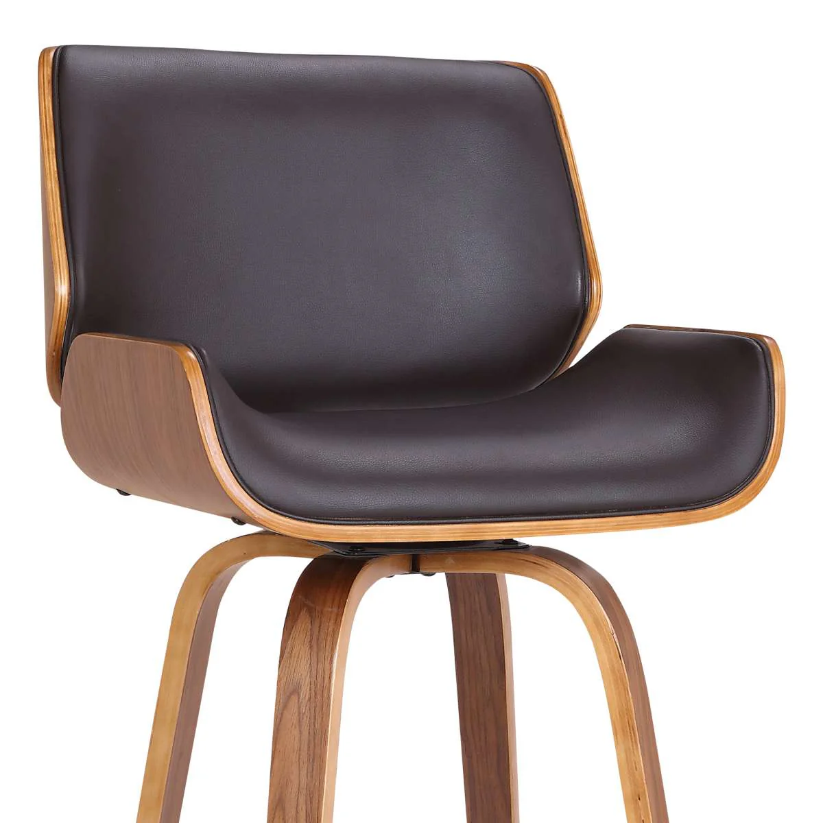 Tyler 30" Bar Height Swivel Brown Faux Leather and Walnut Wood Bar Stool By Armen Living - Image 4