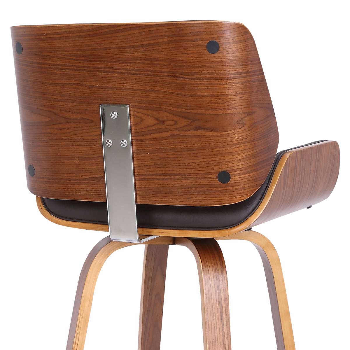 Tyler 30" Bar Height Swivel Brown Faux Leather and Walnut Wood Bar Stool By Armen Living - Image 6