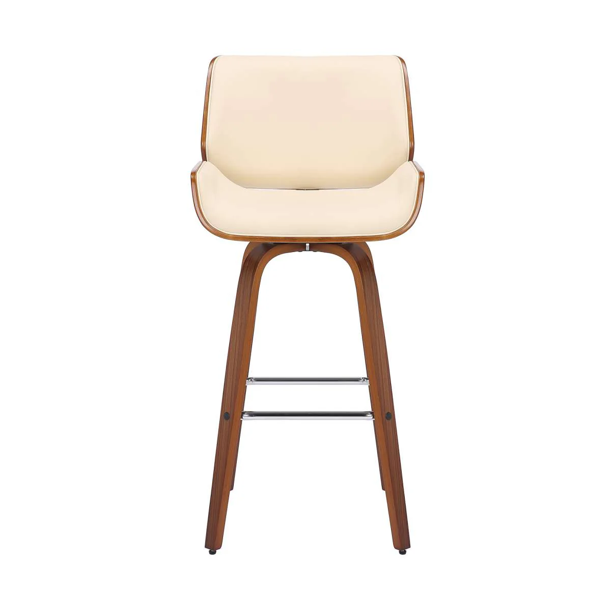 Tyler 30" Bar Height Swivel Cream Faux Leather and Walnut Wood Bar Stool By Armen Living - Image 2