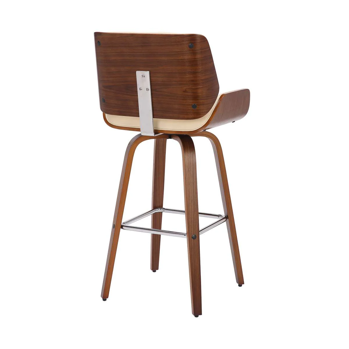 Tyler 30" Bar Height Swivel Cream Faux Leather and Walnut Wood Bar Stool By Armen Living - Image 3