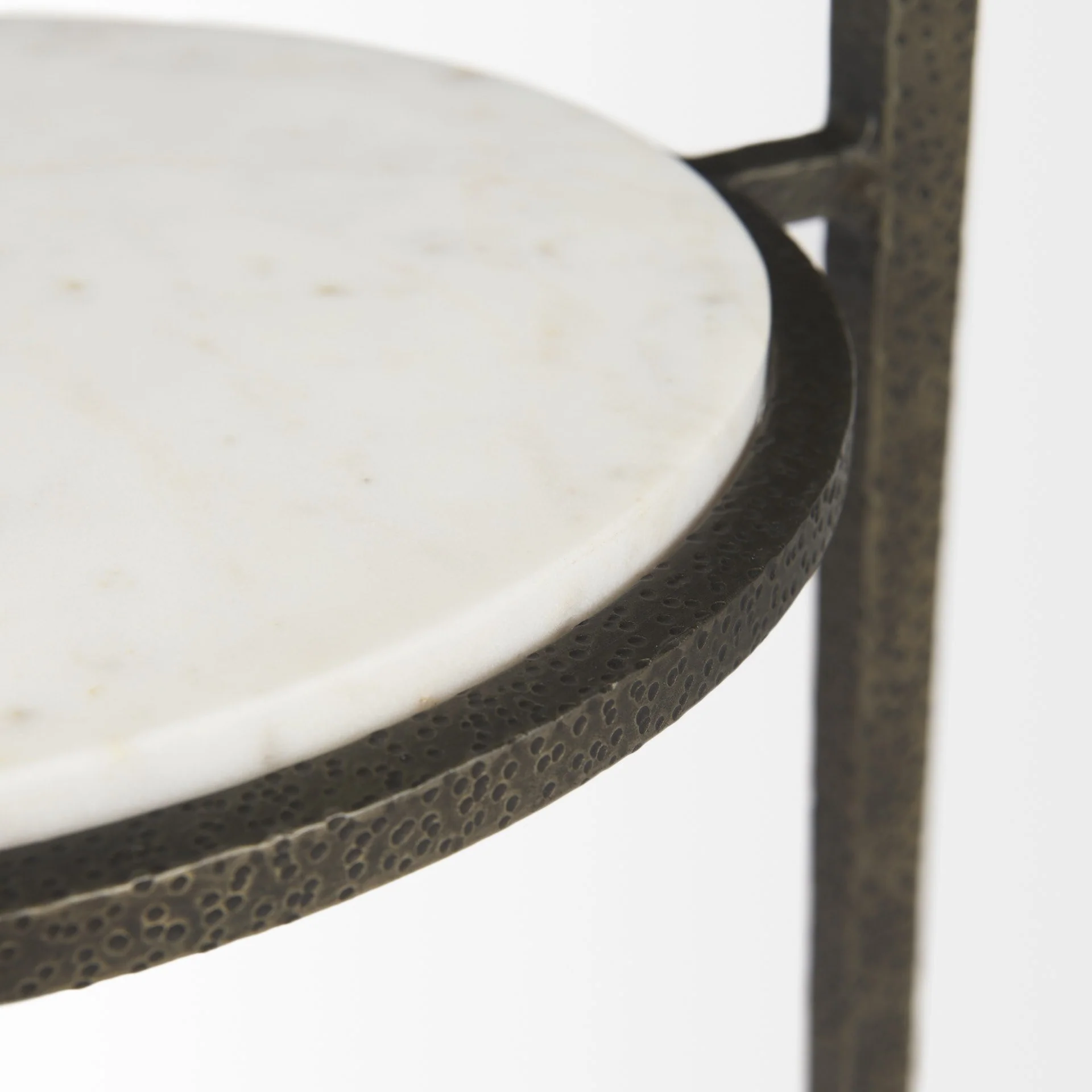 Updated Rustic Glass and Marble Antiqued Gold End Table By Homeroots - Image 8