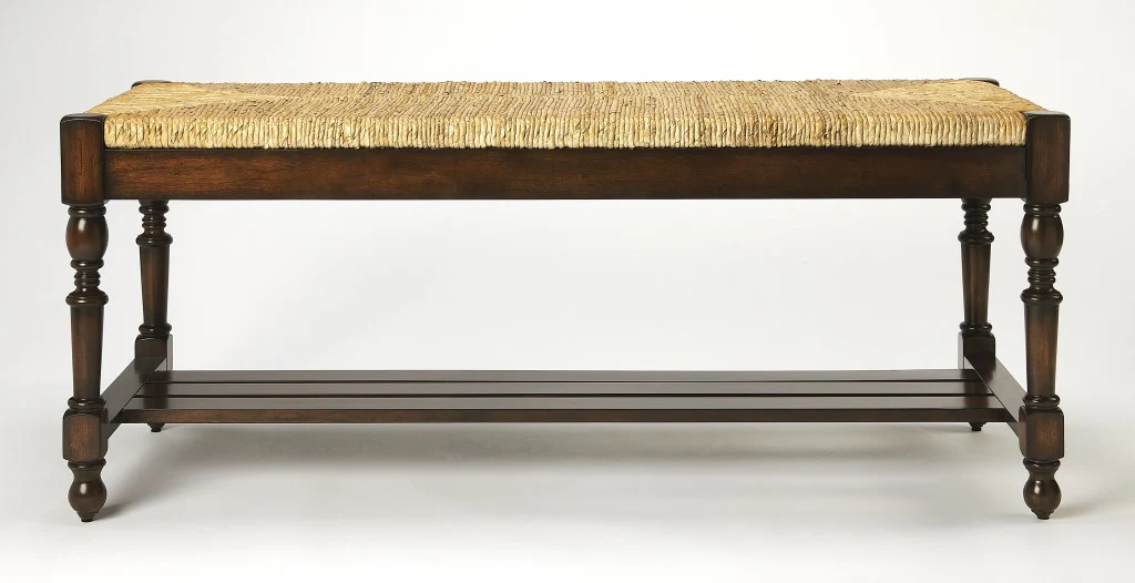 Updated Traditional Mahogany and Wicker Bench By Homeroots - Image 2