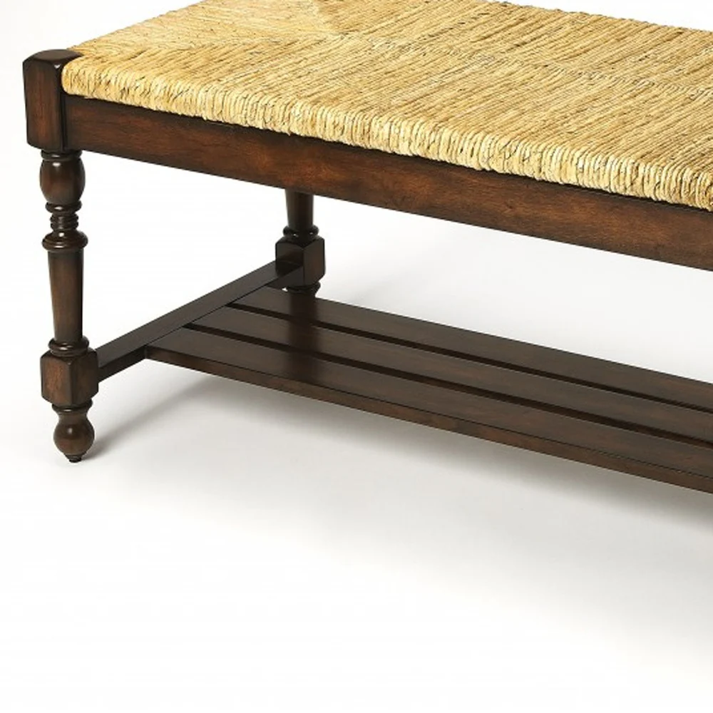 Updated Traditional Mahogany and Wicker Bench By Homeroots - Image 4