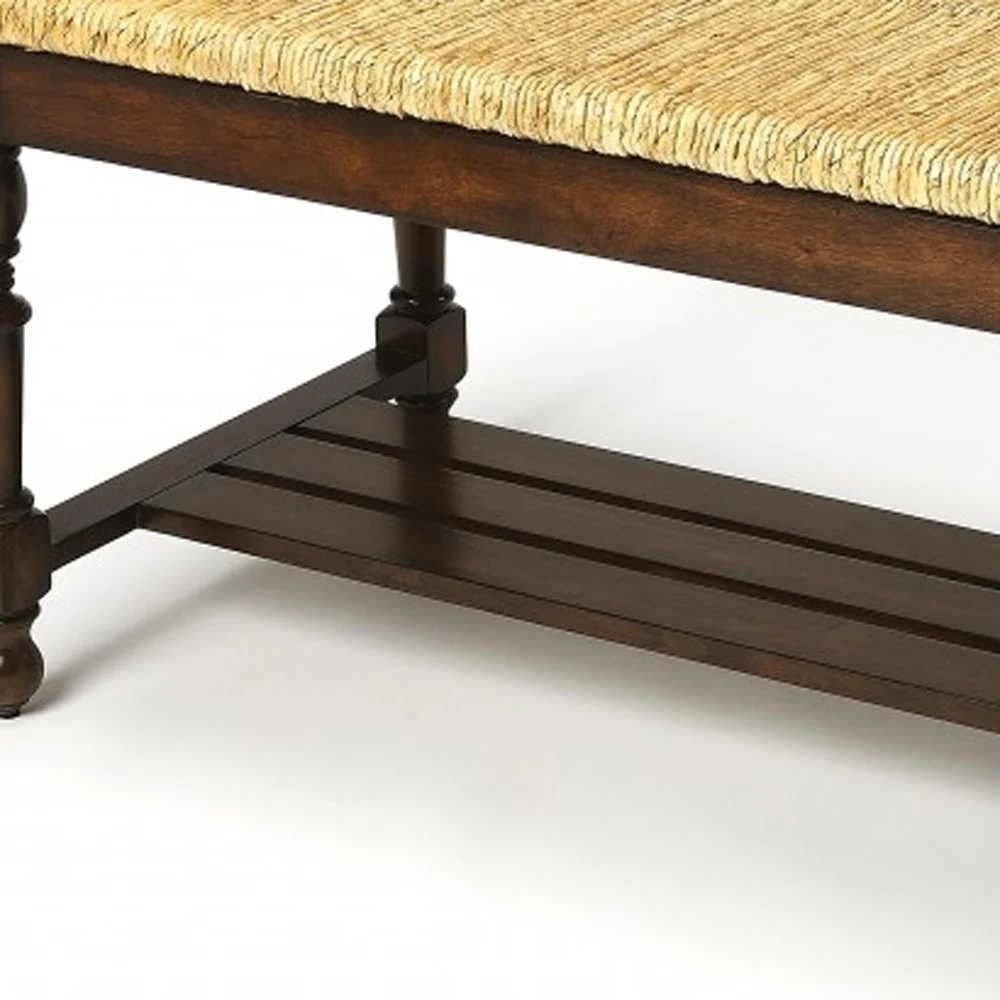 Updated Traditional Mahogany and Wicker Bench By Homeroots - Image 5