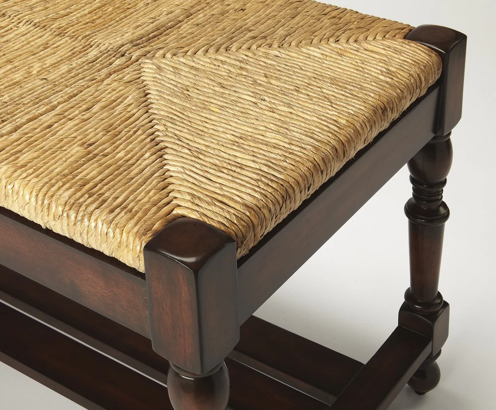 Updated Traditional Mahogany and Wicker Bench By Homeroots - Image 6