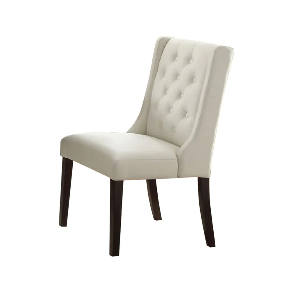 Upholstered Button Tufted Leatherette Dining Chair, Set Of 2 White By Benzara - Image 2
