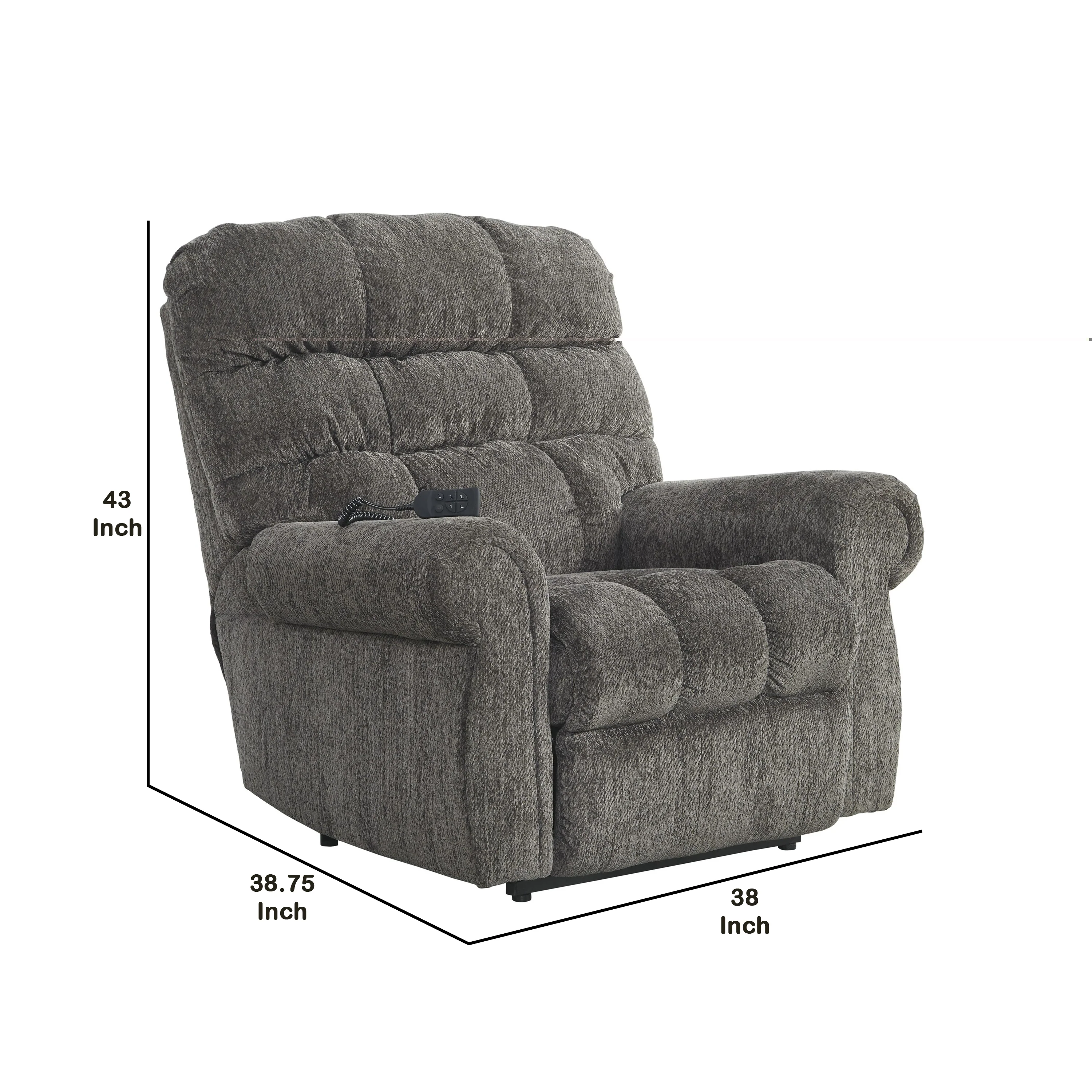 Upholstered Metal Frame Power Lift Recliner with Tufted Seat and Back, Gray By Benzara - Image 5