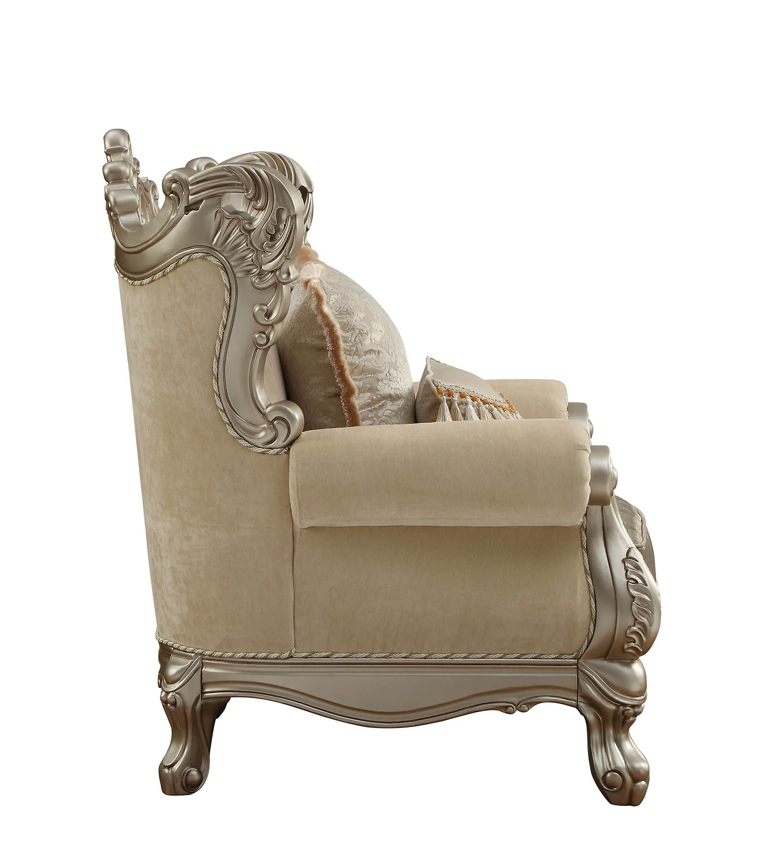 Upholstery Wood Leg/Trim Chair & Pillows Fabric & Champagne By Homeroots - Image 3