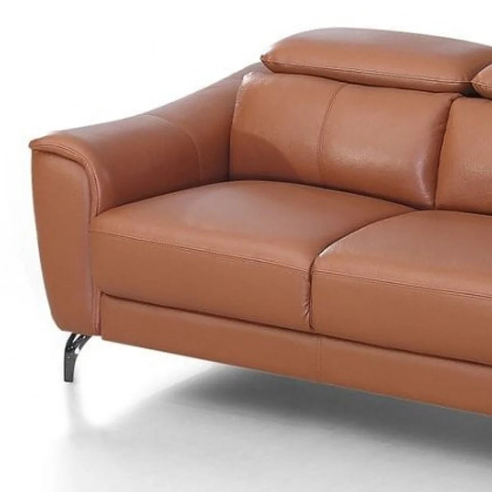 Urban 65" Brown Leather Adjustable Headrest Loveseat By Homeroots - Image 5