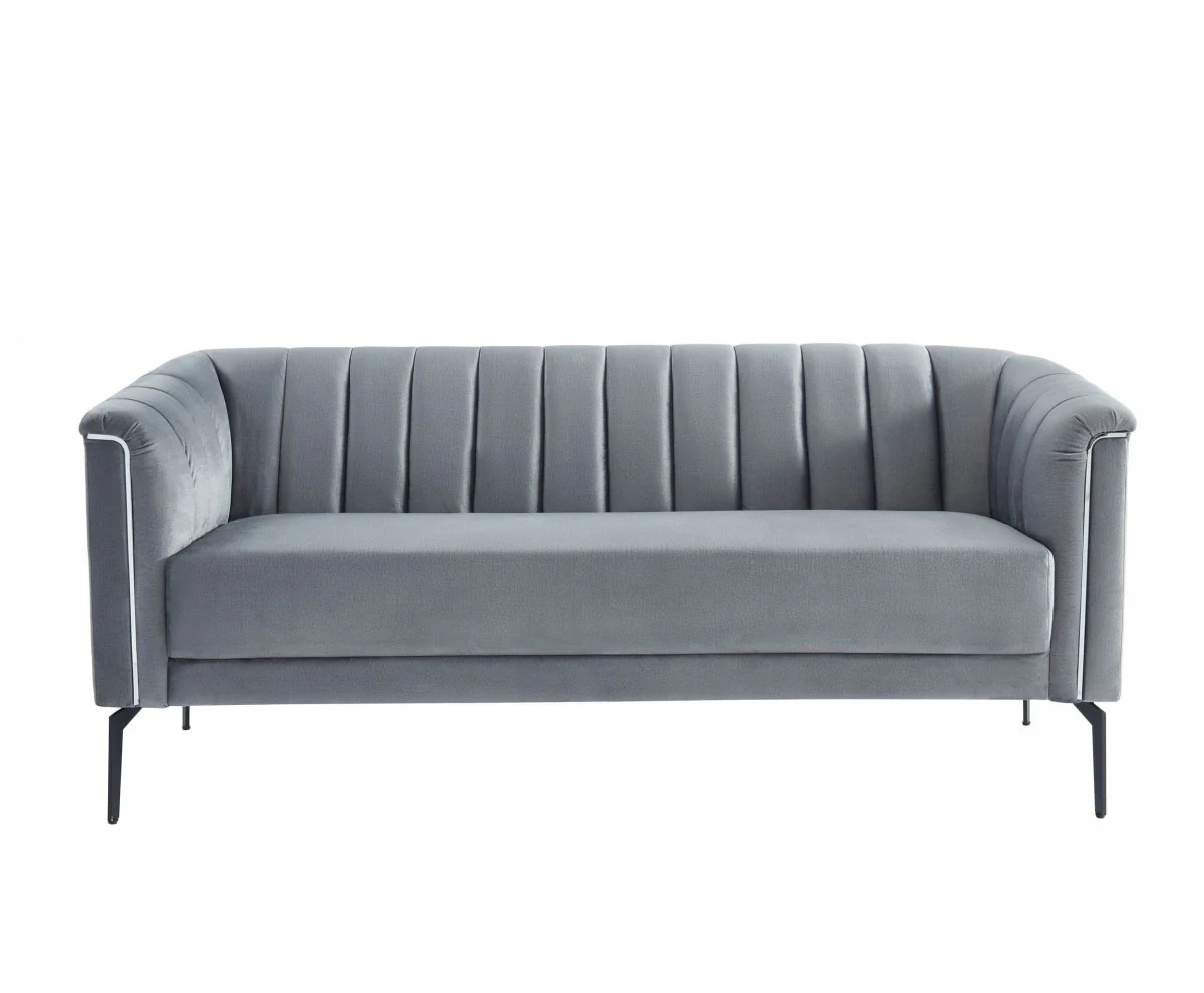 Urban 76" Grey Velvet Sofa With Tufted Back By Homeroots - Image 2