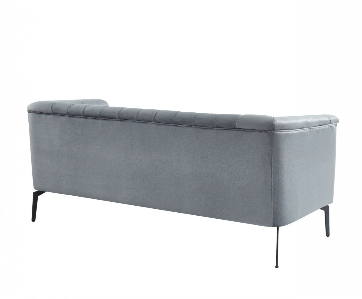 Urban 76" Grey Velvet Sofa With Tufted Back By Homeroots - Image 4