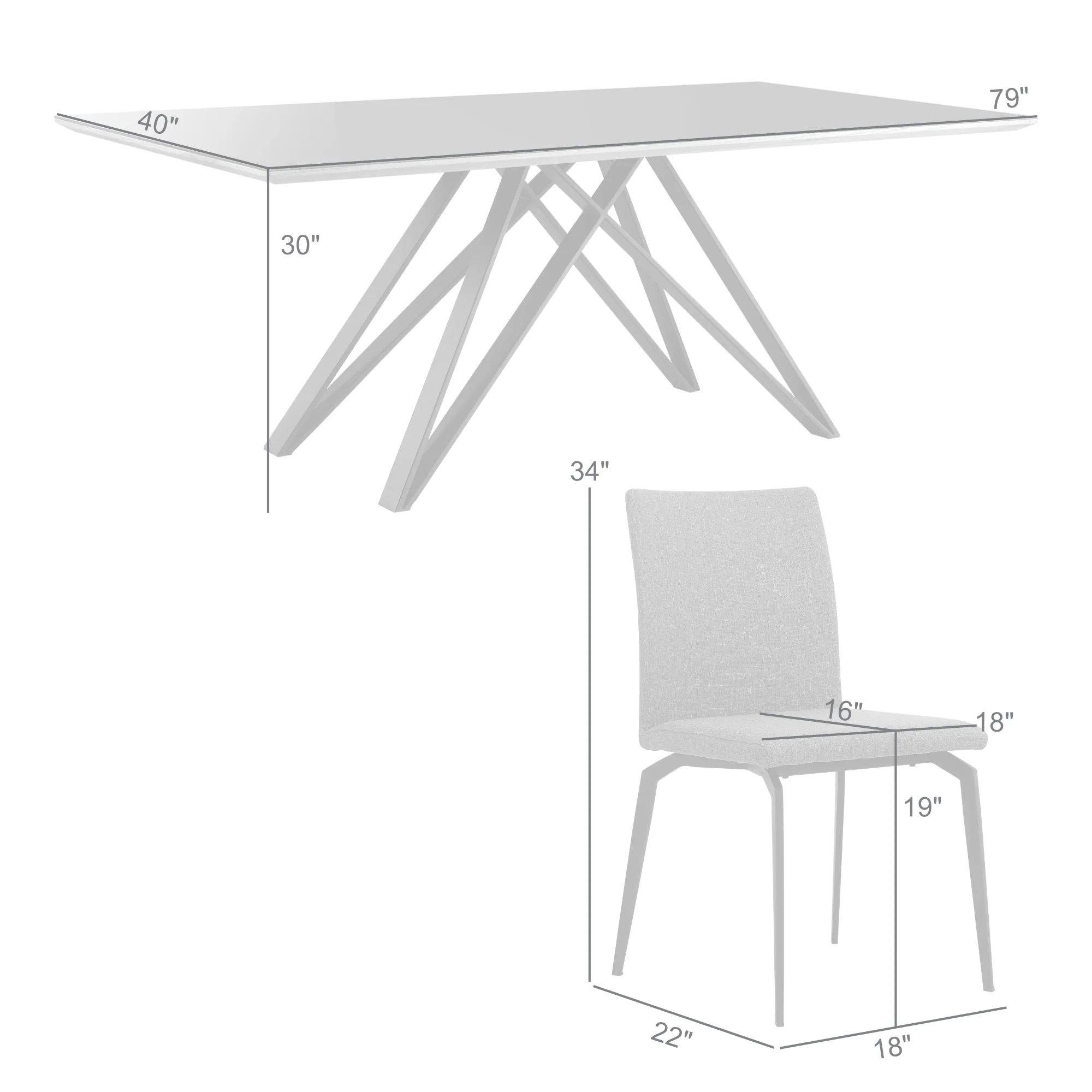 Urbino Lyon 5 Piece Dining Set with Gray Fabric Chairs By Armen Living - Image 8