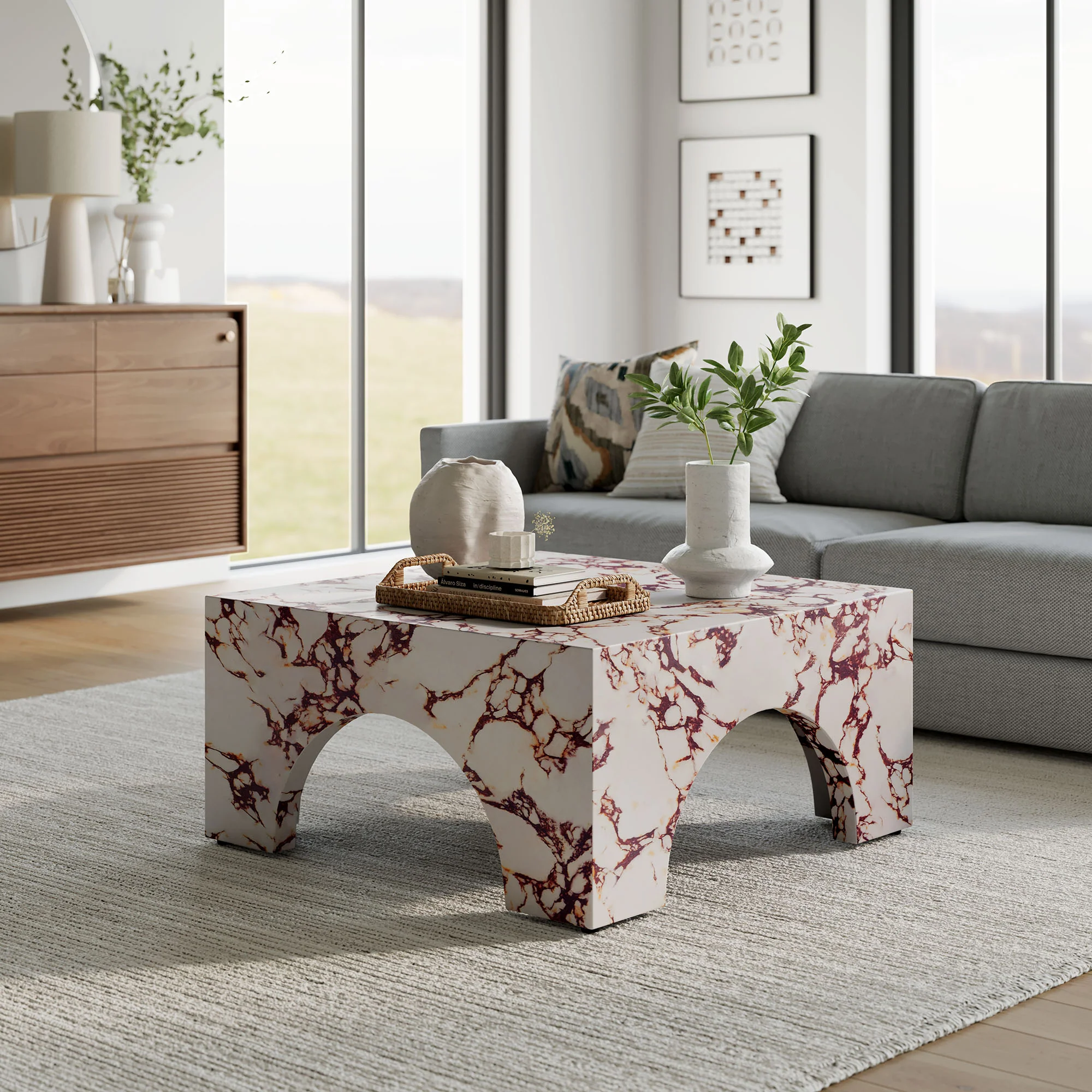 Valen Indoor - Outdoor Patio Arched Concrete Coffee Table by Modway - Image 19