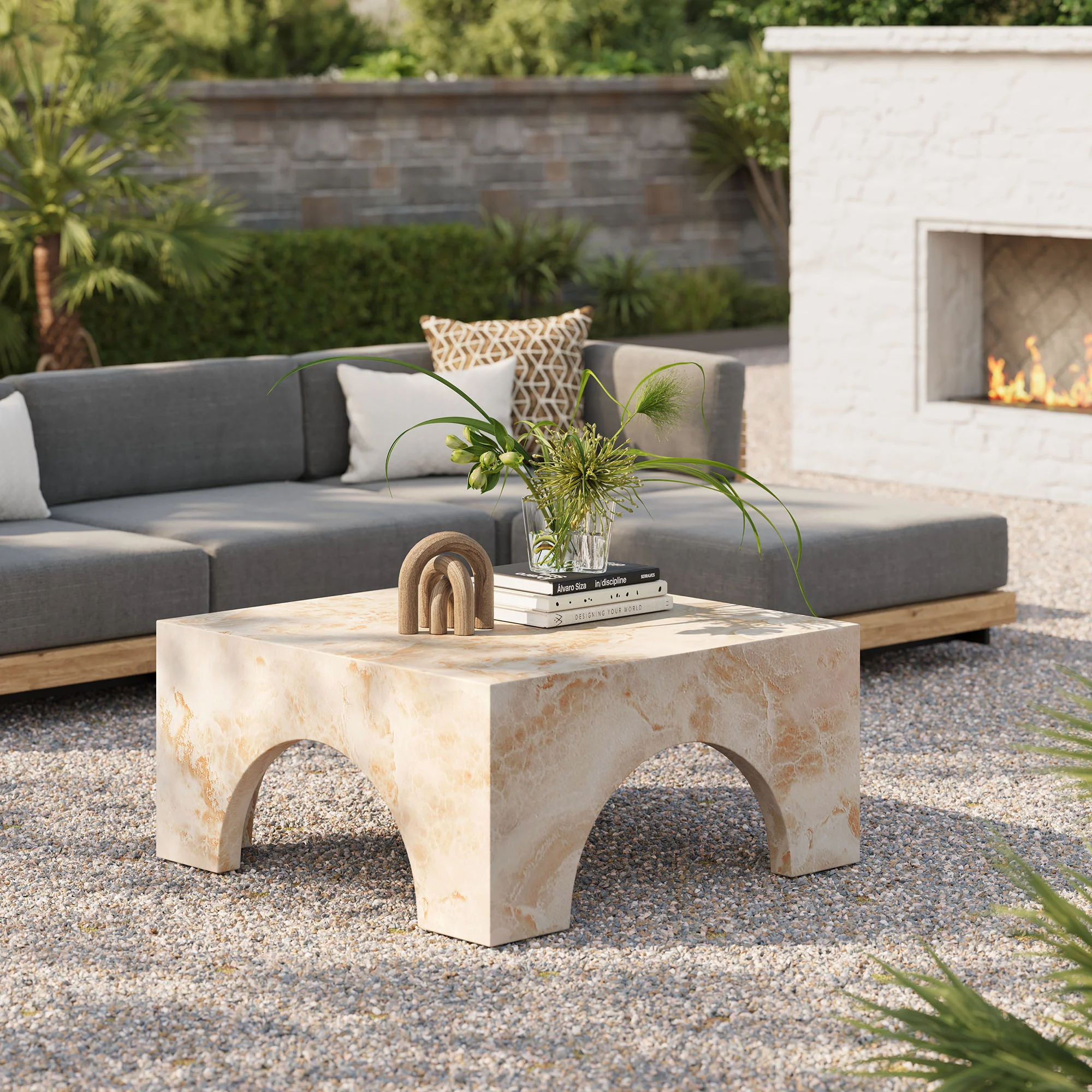 Valen Indoor - Outdoor Patio Arched Concrete Coffee Table by Modway - Image 9