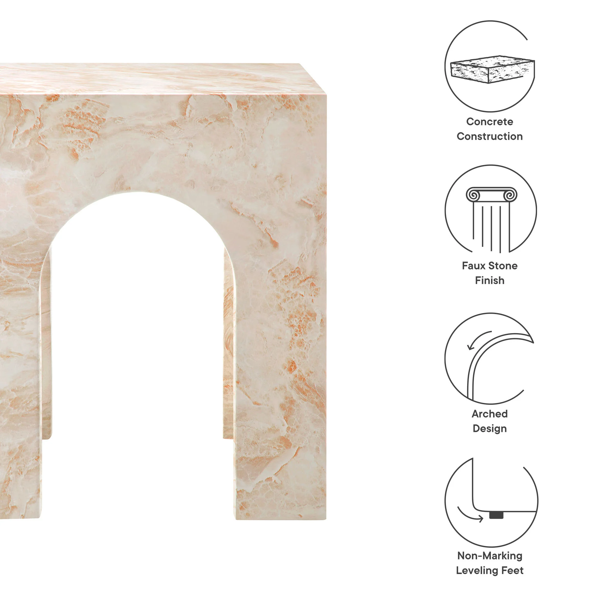 Valen Square Indoor - Outdoor Patio Arched Concrete Side Table by Modway - Image 10