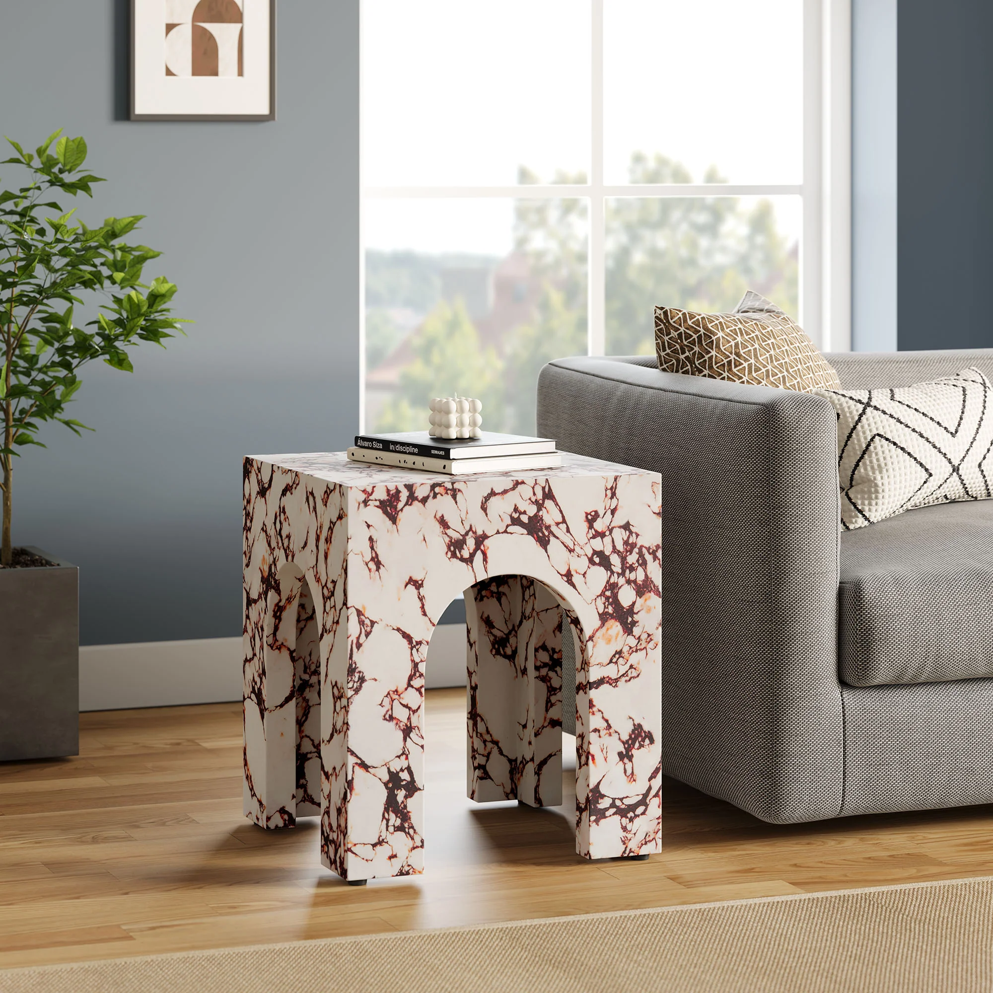 Valen Square Indoor - Outdoor Patio Arched Concrete Side Table by Modway - Image 19